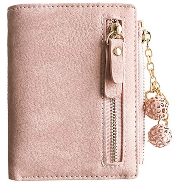 Slank kompakt tynd----pink C dame Rfid lille bifold læderpung dame mini lynlås møntpung ID-kortlomme pink