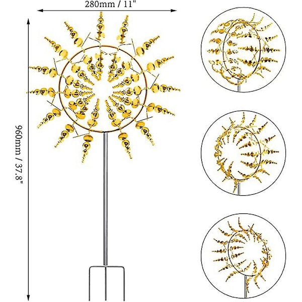 Metallinen tuulimylly 3D tuuliveistos tuulensieppaajat puutarhakoristeet GOLD