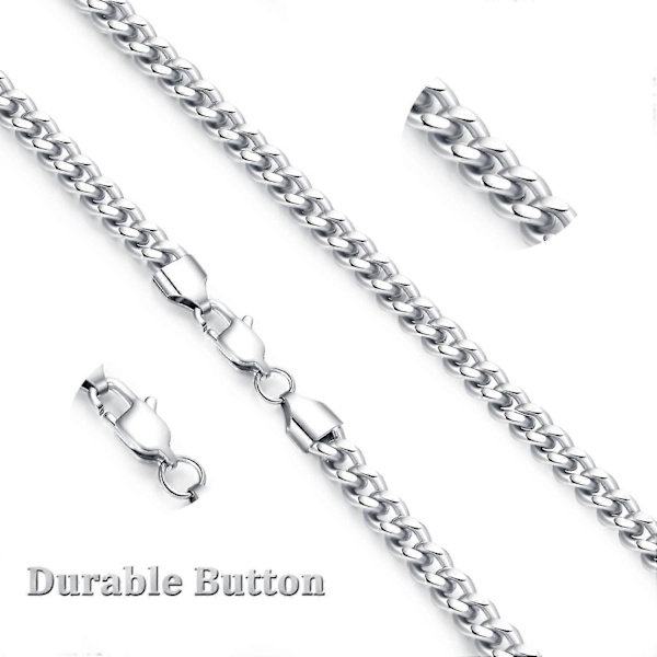 4mm Silverkedja för Män, Kubansk Länkkedja för Män i Rostfritt Stål Silverkedja för Män & Kvinnor, Pojkkedjor Halsband 80cm DUV