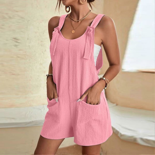 Solid Hängselbyxor Lös Shorts Jumpsuit Personlig Cool Stil Hudvänliga Shorts För Vardagsbruk Semester Shopping Semester Light Pink M