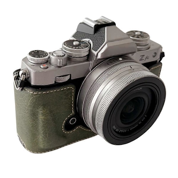 Til Nikon Z Fc Buffalo Tekstur PU Læder Bund Etui Halv Krop Kamera Dækning med Batteriåbning Green