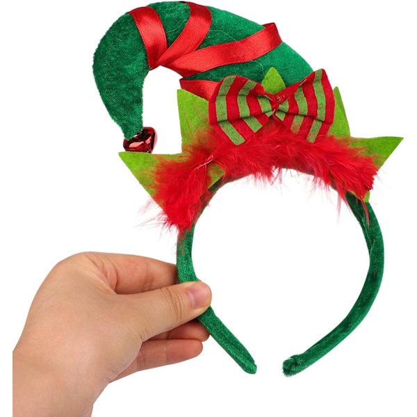2 st jultomtehatt pannband spetsig hatt hårbåge med fjäder rosett söt julhatt hårband jul utklädningsdräkt No Ears
