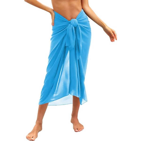 Strandkjol för kvinnor, strandkläder, chiffongsaron, baddräktsskydd för baddräkter, lång halsduk, halva strandpareos för sommaren Blue