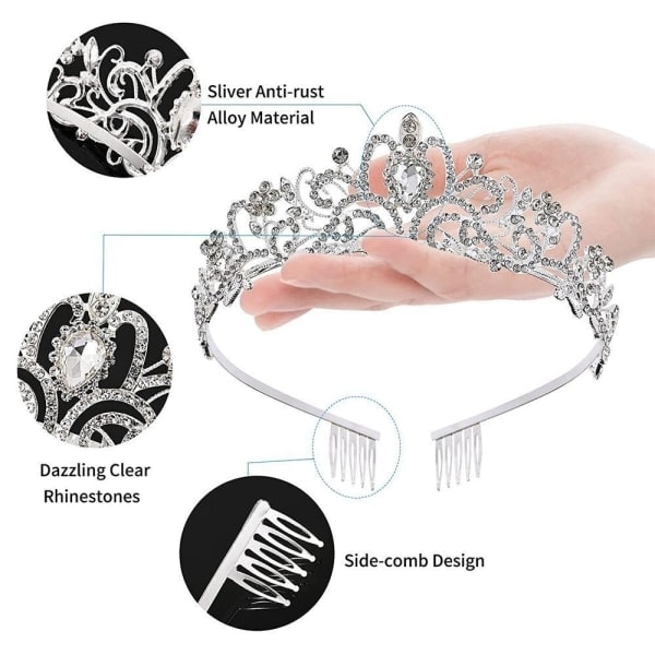 Krystal Rhinestone Krone Hårpynt Tiara Silver