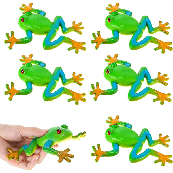 6 stk Froskeleker Realistiske Froskefigurer Simulering Frosk Dyremodell Myk Stretchy Spoof Vent Stress Leke Tpr Tree Frosk Frosk Festdekorasjoner For