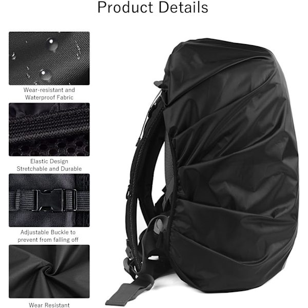 2 st Vattentät Regnöverdrag för Ryggsäck, Reflekterande Regnskydd för Anti-damm och Anti-stöld M 26L-40L Black and black
