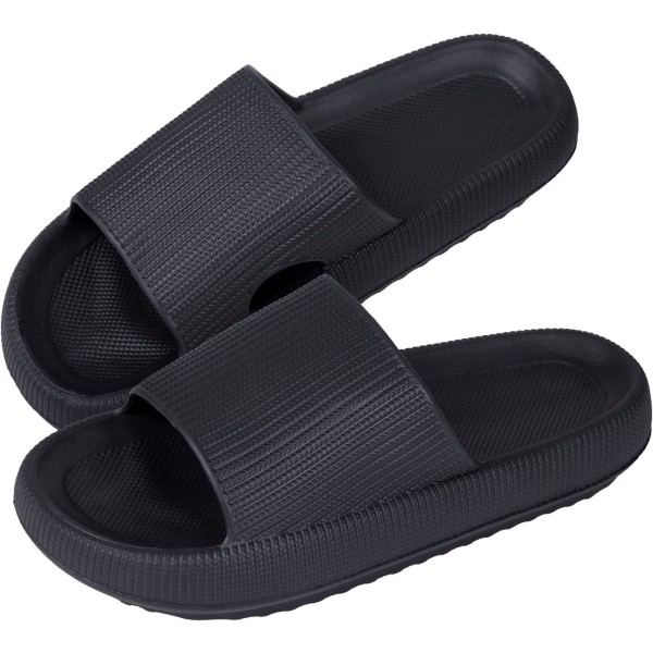 Cloud Sliders Dame Herre, Sklisikre Baderomsslippers Dame Sommer, Myke Flip Flop Puteslippers, Plattform Basseng Sliders Dusjsko for Innendørs Black a 5.5 to 6.5 UK