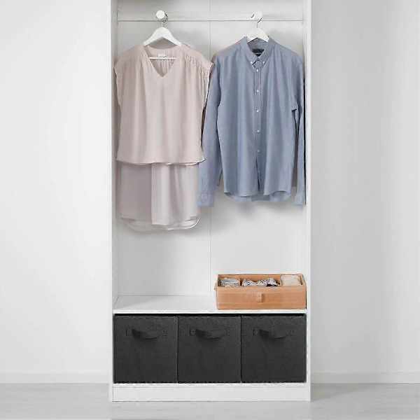 Opbevaringsboks, 2 foldbare opbevaringskasser lavet af stof i kubeform Beige Black 6 Set