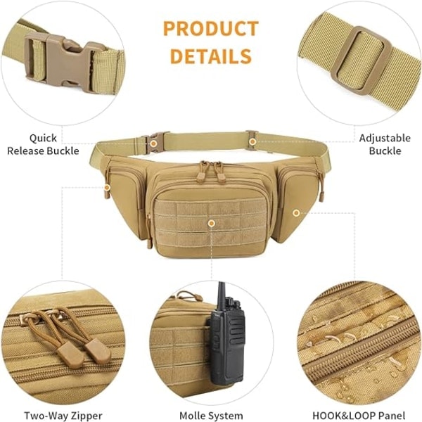 Taktisk midjeväska Militär Bumbag, Bumbag för vandring löpning hundpromenad mud color