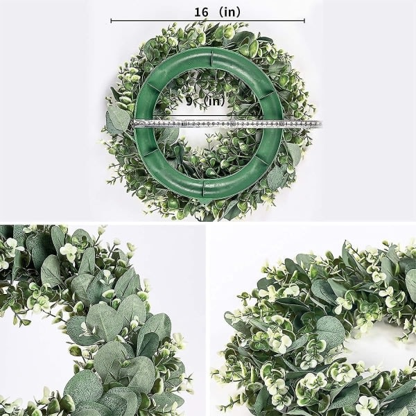 Gröna Kransar för Dörren Konstgjord Eucalyptus Krans 16 Tum Vår Sommar Dörrkrans för Vägg Heminredning