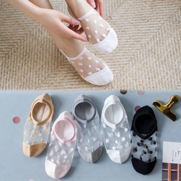Mjuka Dam Spets Båtsockar Osynliga Sockor 5 Par Tunn Kristallglas Silke No Show Sockor Stickade Låga Transparenta Korta Sommarsockor Gray