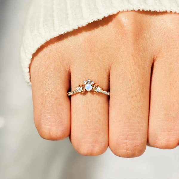 Diamond Indsat Moon Ring Hypo-allergenisk rustfri ringe til ægteskabsforslag gave 8