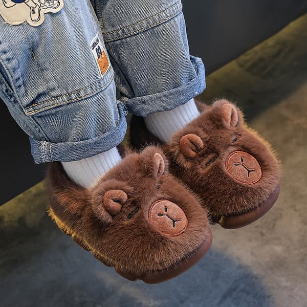 [LCS] Capybara Barns Bomullstofflor, Bomull, Vintervarma, Fleecefodrade, Hem- och Förälder-Barn-tofflor Dark Brown Size 34-35