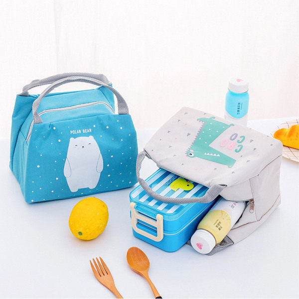 Tegneserie Lunsjpose Isolerte Gjenbrukbare Piknik Tote Bag Matpose Ispose for Barn Gutter Jenter Menn Kvinner blue