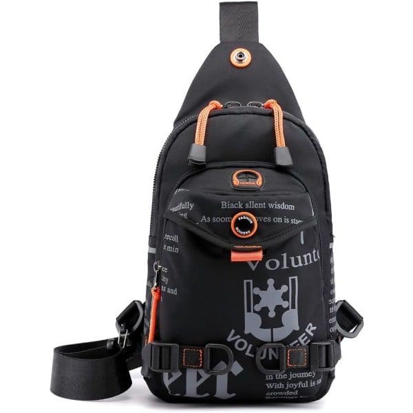 Canvas Sling Bag Ryggsäck Crossbody Axel Väska Bröst Pack för Män Kvinnor Resor Utomhus Business Laptop Cykling Jakt Vandring Camping Ryggsäck Dagryggsäck #30black(nylon)