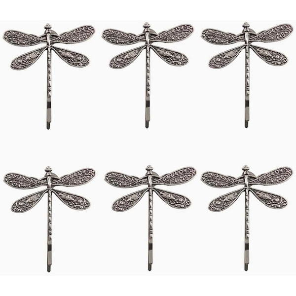 6 st Libellspänne Retro Hårklämmor Söt Hårstyling Nålar för Kvinnor och Flickor (Silver)
