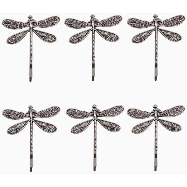 6 stk. Dragonfly hårnål Retro hårklips søte hårstylingnåler for kvinner og jenter (sølv)