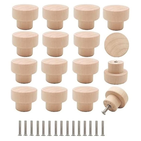 16 st träknoppar Platta runda skåpsknoppar 1,39 tum (35 mm) ofärdiga trämöbler Låda K