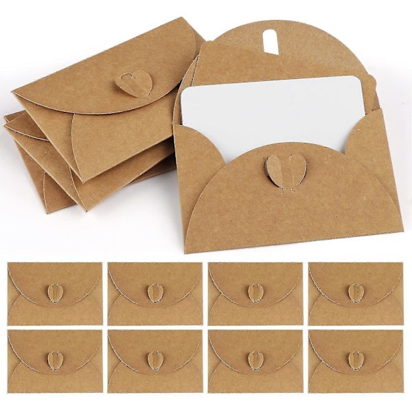 100 Kraftpapir Kuverter Med 100 Tomme Papirkort, Mini Kuverter Med Hjerte Lukning Til Gavekort DIY Graffiti