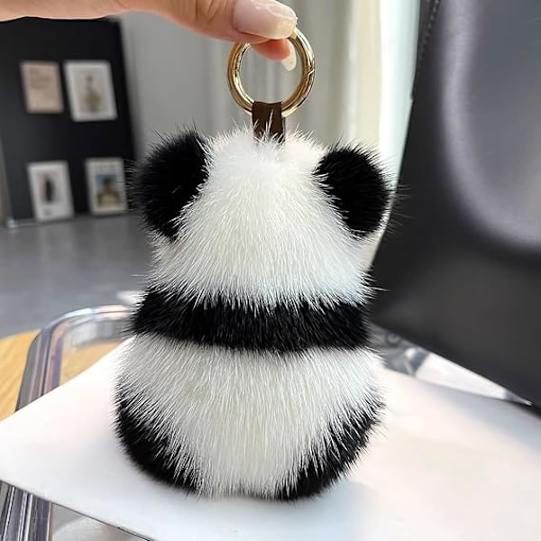 Mjuk och fluffig pandadocka nyckelring plysch nyckelring dam handväska bilnyckelhållare väska plånbok prydnader hänge leksak för flicka present