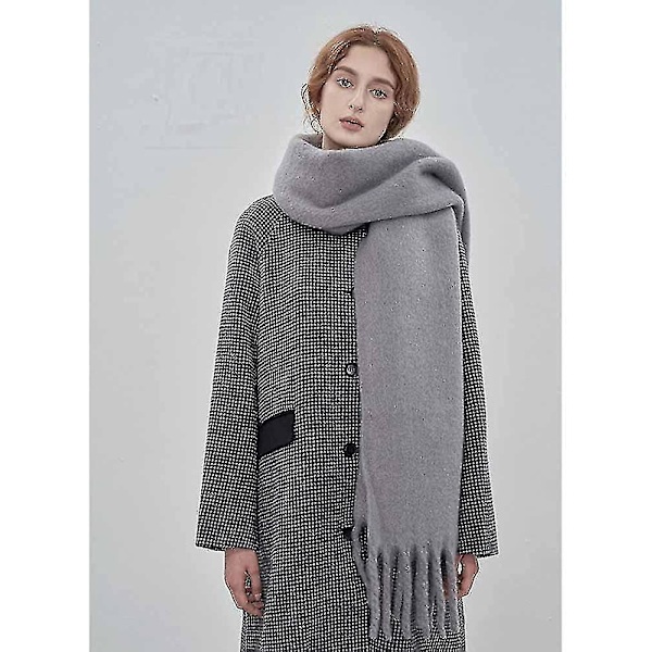 Stor Chunky Halsduk Färgglad Kashmirkänsla Överdimensionerad Halsduk Pläd Mjuk Stor Ull Sjal Tjock Vinter Varm Kvinnor Grey
