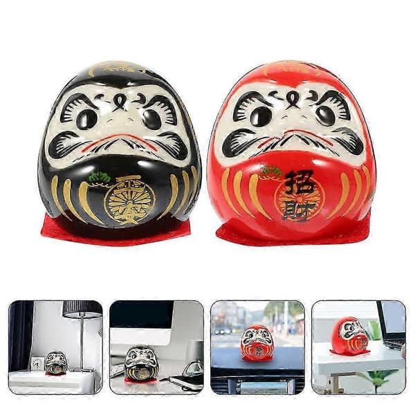2 st Daruma Figurin Keramisk Japansk Daruma Docka Staty Rikedom Säkerhet Darma