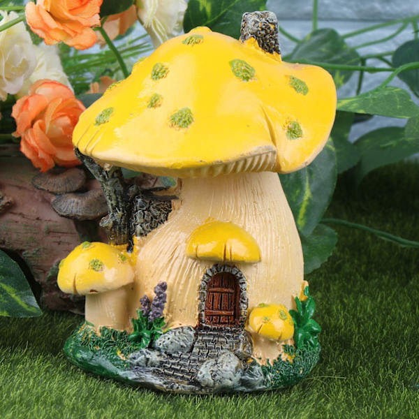 Miniatyr svamphus svamp prydnad terrarium tillbehör svamp hus miniatyr svamp hus statyer tillbehör för terrarium dekor glas prydnader Yellow