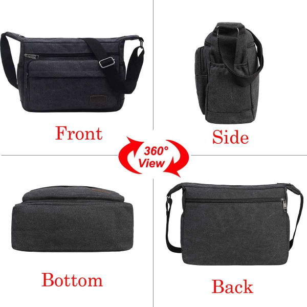 Vattentät budväska axelväska 13 tum multi canvas crossbody väska för män casual lätt utomhus fiskeväska camping Black
