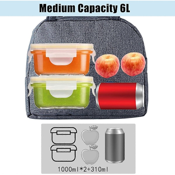 Isolerad Lunchväska, 6L Lunchlåda med Isolerad Aluminiumfolie, Liten Läcksäker Lunchkorg Mini Isolerad Lunchväska (Marinblå)