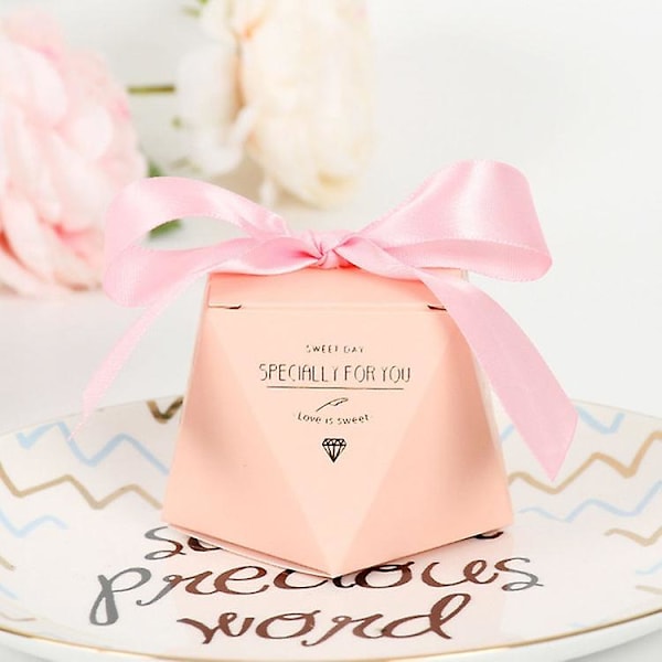 5 stk. Bryllup Diamantformet Romantisk Kreativt Bryllupsudstyr Bryllupsslik Gaveæske Pink-Pink Ribbon