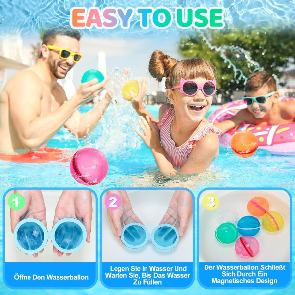 12 stk. gjenbrukbare vannballonger, vannballonger med selvforsegling, magnetiske vannballonger for barn og voksne