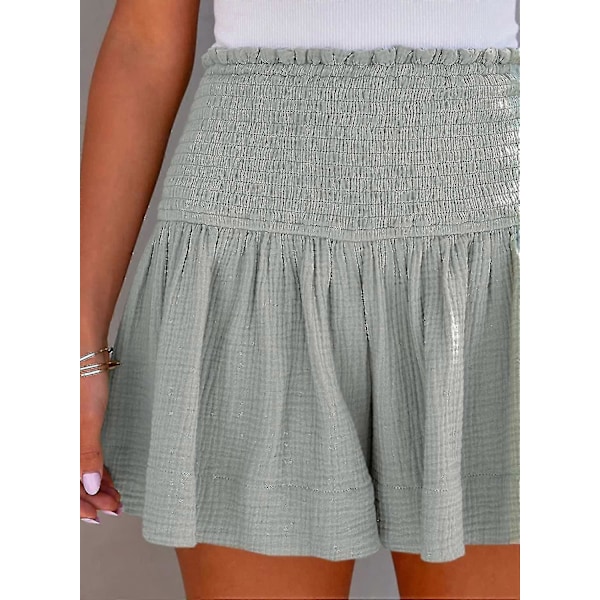 Damshorts Bomull Hög Elastisk Midja Plisserade Volang Söta Shorts Strand Flödande Casual Shorts S-xl Gray Small