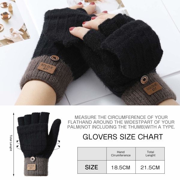 Vinterhansker, berøringsfølsomme hansker, strikkede fingerløse hansker, sport, varme og vindtette vinterhansker for ski, sykling og teksting black