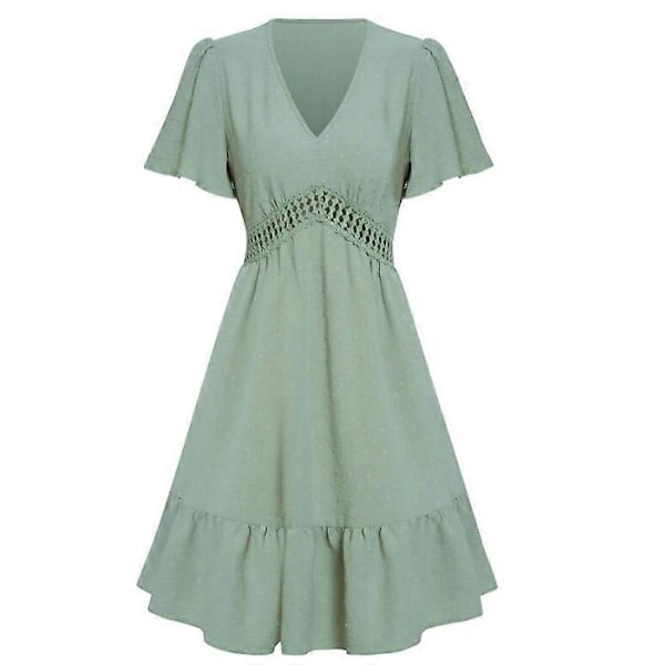 Dame V-hals Kjoler Rynket Flæsekjole light green M
