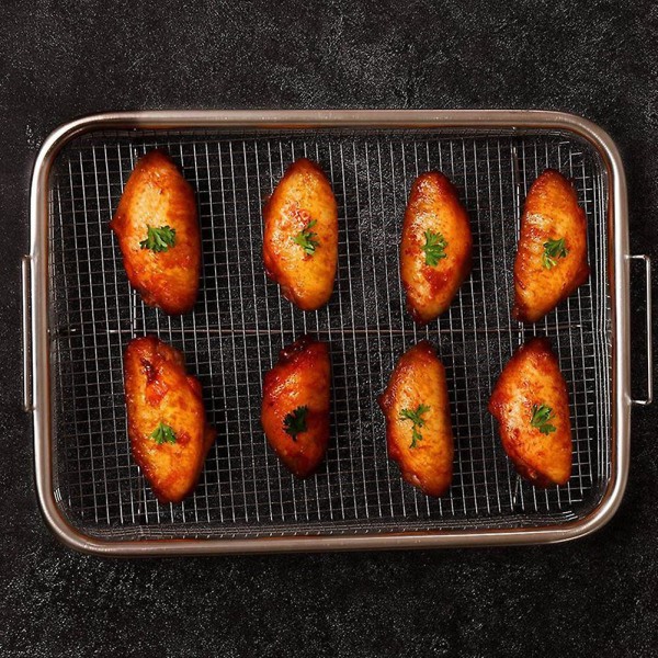 1 ugnsform, grillkorg i rostfritt stål, non-stick nät, bricka gallerkorg