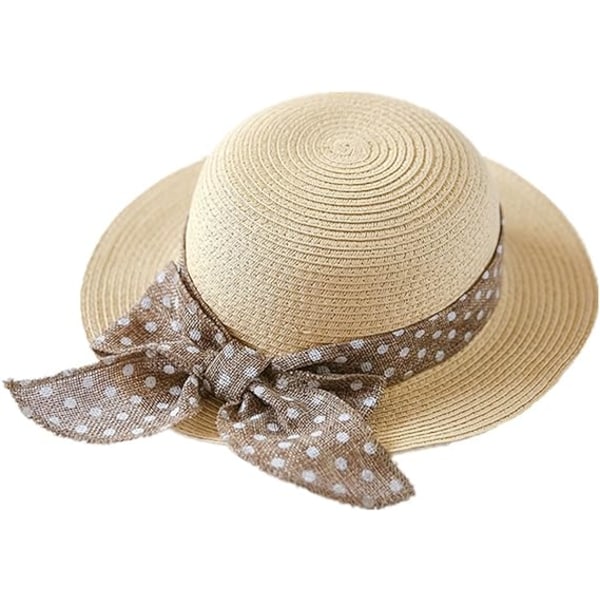 Baby Girls Straw Hat Solbeskyttelse Hatter Sommer Bowknot Strand Cap for Kids Beige