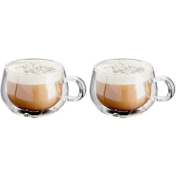50ml/150ml/280ml Kaksiseinäiset lasiset kahvikupit kahvalla, 2 kappaleen setti 150ml