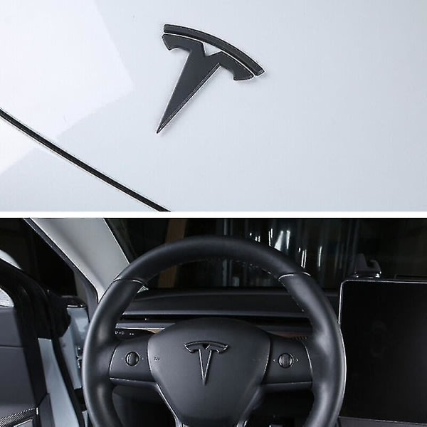 3x mattamusta T-logo konepellin takaluukun ohjauspyörän merkki Tesla Model Y:lle