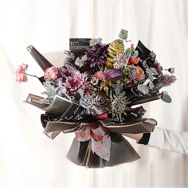 20 Ark Blomsterindpakningspapir Vandafvisende Blomsterhandlerbuket Med Bånd Til Buketter DIY Håndværk Emballage Buket, 22,8x22,8 Tommer (sort) - SNNGV