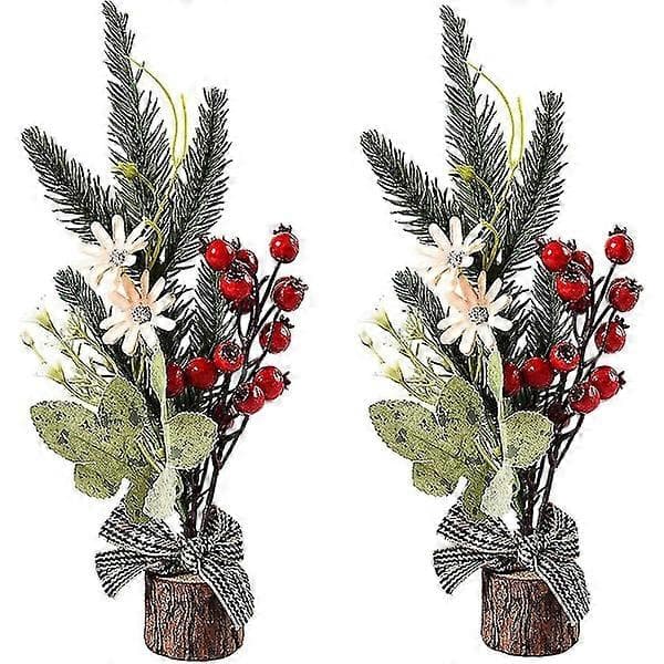 Sæt med 2 miniature kunstige juletræer, 24 cm