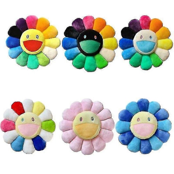 Søt Regnbueblomst Kawaii Plysj Smiley Ansikt Solsikke Fylt Plysjleketøy Stolpute Holdepute Hjemmeinnredning