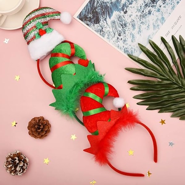 3 stk Nisse Hodebånd Jule Hodebånd Nisse Hodeplagg Hårbøyler for Juleferie Fester Bilder Bås Gaver
