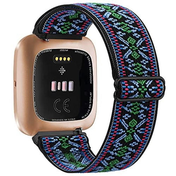 Elastisk Vævet Loop-Rem Til Fitbit Versa 3 2 Versa Lite Rem Justerbar Nylon Sport Urrem Til Fitbit Sense Rem Bohemian Green For Versa a little