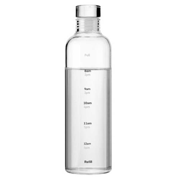 Glas vandflaske med tidsmarkering 500ml transparent