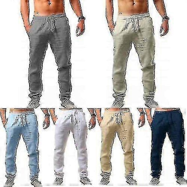 Herre Casual Bomuld Hør Løse Harem Bukser Strand Yoga Hippie Bukser 4XL Grey