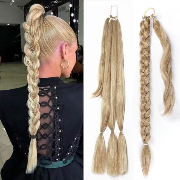 Lång flätad hästsvansförlängning Rakt hår Wrap Around Hästsvans Hårförlängningar 30 tum Blond 1 stycke