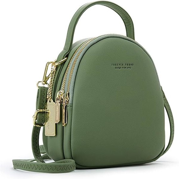 Mini Ryggsäck Dam Mode Handväska Flicka Vattentät Cross-body Väska med Hörlurs Hål Damer Läder Dagryggsäck Dating Resa Green