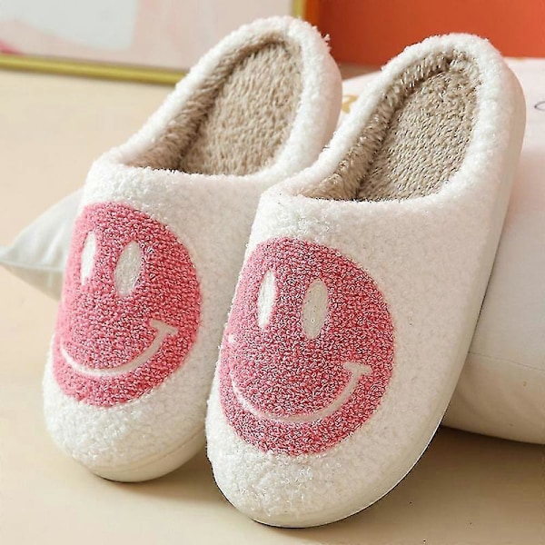Leende Ansikte Plysch Bomulls Tofflor Kvinna Hem Söt Tjockt Sula Cartoon Non-s IKD Pink 43-44