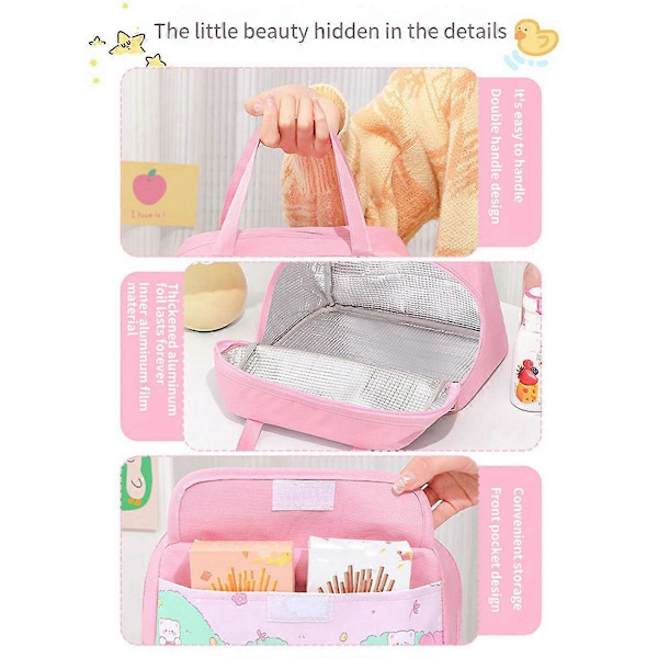 Kawaii Kannettava Lounaskassi Pinkki Eristetty Lounasrasia Naisille Aikuisille Työhön Ulkoiluun Retkeilyyn