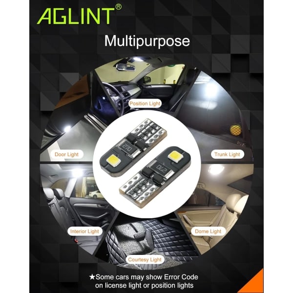 T10 LED-lampor CANBUS 12V Vit Ingen Polaritet Designad W5W Wedge Bil Inredning Ljus Kupol Nummerplåtsljus [Energiklass A+]